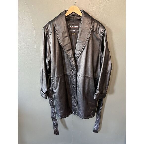 Wilsons Leather Experts Womens Black Vintage Leather Coat Size Large Thinsulate - Picture 1 of 3